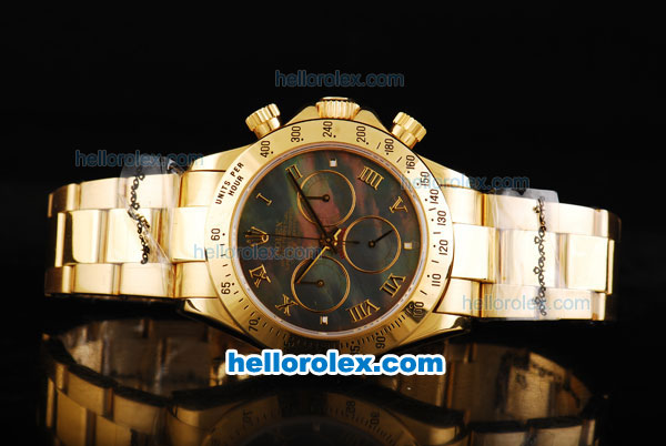 Rolex Daytona Swiss Valjoux 7750 Automatic Movement Full Gold with MOP Dial and Gold Roman Markers - Click Image to Close